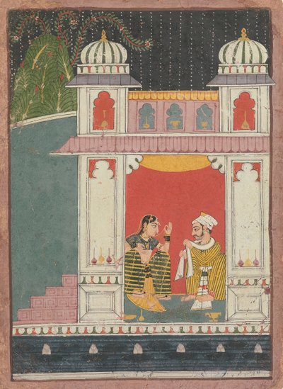 A Heroine and Her Lover in a Pavilion: Page from a Dispersed Nayikabheda, ca. 1660-80. av Unbekannt