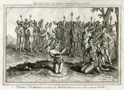 En kung av Florida rådfrågade sin magiker innan han gick till striden, c1760 av Unbekannt