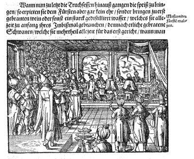 En tsarmåltid från Die Moskouitische Chronica av S. Herberstein, 1579 av Unbekannt