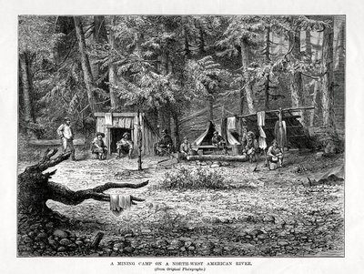 Ett gruvläger vid en nordvästamerikansk flod, 1877 av Unbekannt