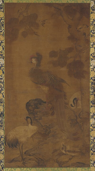 En Phoenix och två tranor under ett träd, Mingdynastin, 1500-1600-talet. av Unbekannt