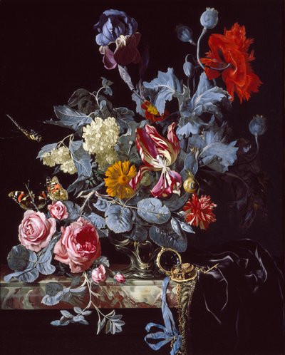 En vas med blommor med en klocka, mitten av 1600-talet av Unbekannt