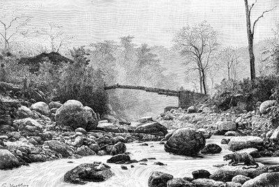 En bro över Rangit, en biflod till floden Teesta, Indien, 1895 av Unbekannt