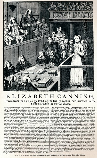 En bredsida av 1754 som rapporterar om fallet med Elizabeth Canning, 1915 av Unbekannt