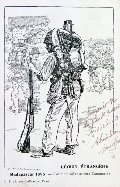 En kolonn av den franska främlingslegionen som avancerar mot Tananarive, Madagaskar, 1895 av Unbekannt