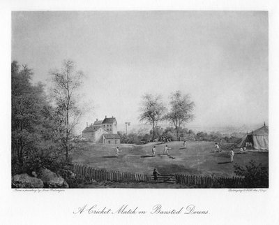 En cricketmatch på Banstead Downs, Surrey, 1800-talet 1912 av Unbekannt