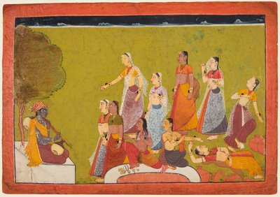 En grupp kvinnor i extas före Madhava, från en Madhavanala Kamakandala-serie, c1700. av Unbekannt