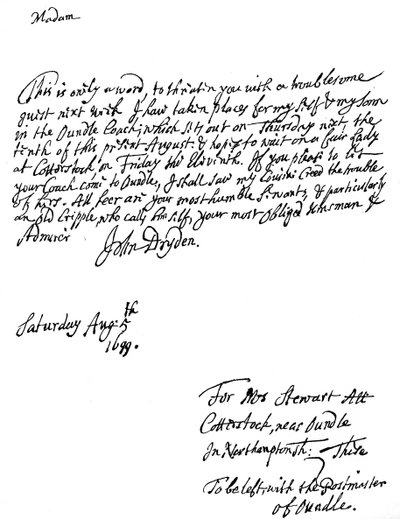 Ett brev skrivet av John Dryden 1631-12700, engelsk poet, 1699 1840 av Unbekannt