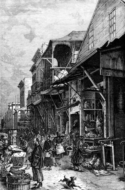 En marknadsplats i San Francisco, Kalifornien, USA, mitten av 1800-talet c1880 av Unbekannt