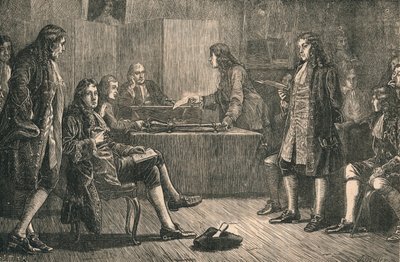 Ett möte för Royal Society i Crane Court, Fleet Street, London, 1700-talet, c1880. av Unbekannt