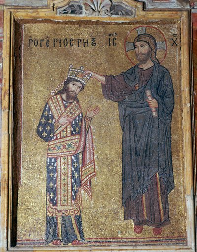 En mosaik av Kristus som kröner Roger II, 1100-talet av Unbekannt