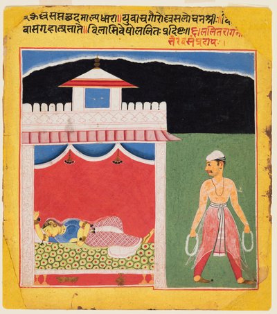 En sida från en Ragamala-serie: Lalita Ragini, ca. 1600. av Unbekannt