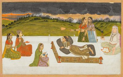 En prinsessa liggande på en terrass med skötare, ca. 1730-1740. av Unbekannt