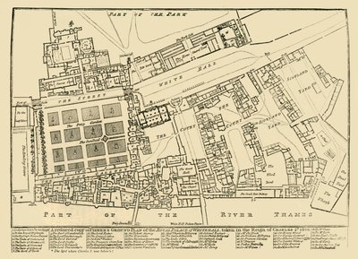 En förminskad kopia av Fishers Ground Plan of the Royal Palace of Whitehall, 1680, 1881. av Unbekannt