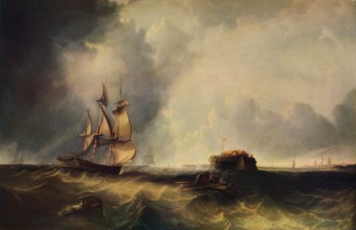 Ett skepp och män i en roddbåt utanför Calais, c1830, 1938 av Unbekannt