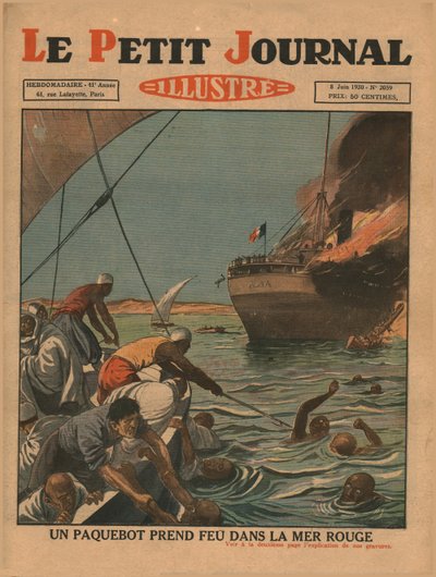 Ett fartyg fattas eld i Röda havet, 1930. av Unbekannt