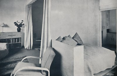 Ett studiovardagsrum i en av Isokon Lawn Road Flats, Hampstead, London, 1936 av Unbekannt