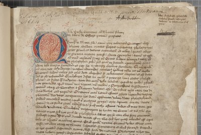 En avskrift, i tre händer, av Marcus Tullius Ciceros filosofiska verk som till synes hämtade från editio romana från 1471, med marginalia i handen av Archibald Whitelaw och andra, ca 1480 (bläck på pergament) av Unbekannt