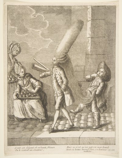Att se hans eleganta det och hans höga lockar, Man skulle kunna tro att han var en senator, men han är bara en..., 1720-75. av Unbekannt