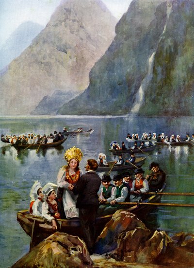 En bröllopståg på båtar, Norge av Unbekannt