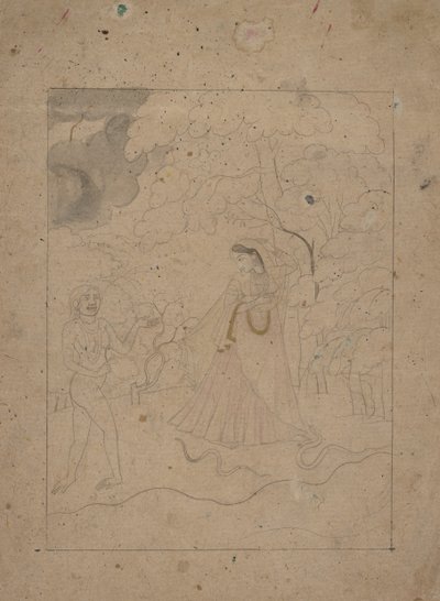 Abhisarika Nayika Heroine Braving the Night, K. 1800. av Unbekannt
