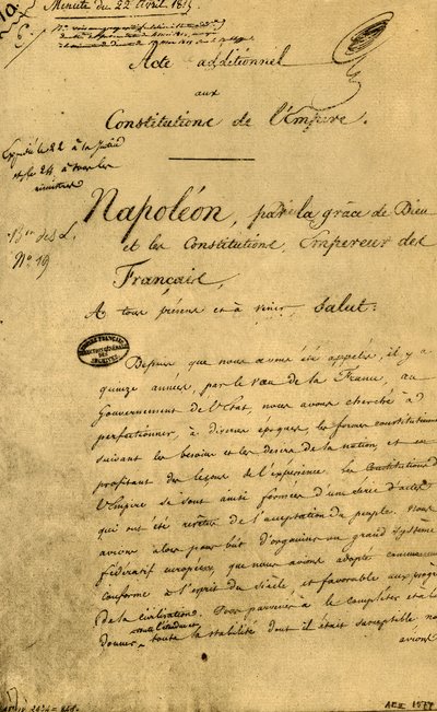 Tilläggsakt till imperiets konstitutioner, 22 april 1815, 1921. av Unbekannt