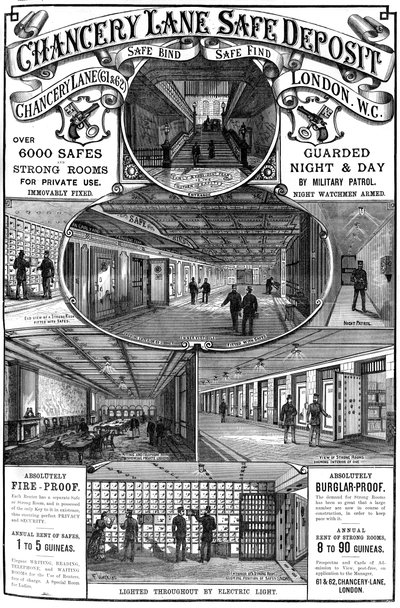 Annons för Chancery Lane Safe Deposit, London, 1887 av Unbekannt