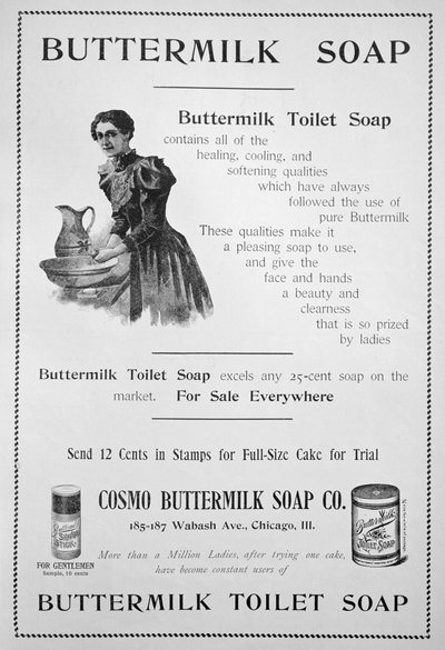 Annons för Cosmo Buttermilk toaletttvål, 1894 av Unbekannt