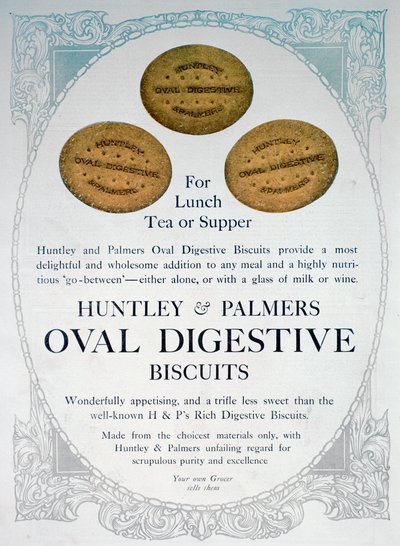 Annons för Huntley and Palmers Oval Digestive Biscuits, 1909 av Unbekannt