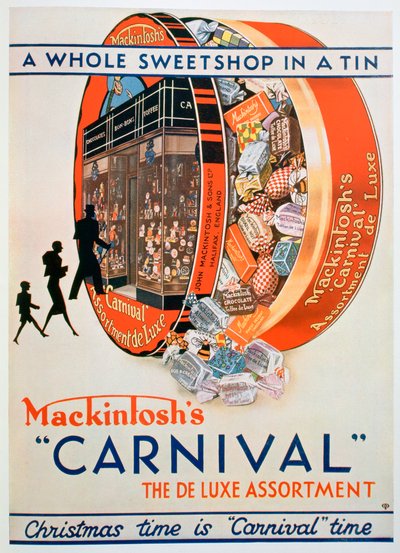 Annons för Mackintoshs Carnival kola sortiment, 1930 av Unbekannt