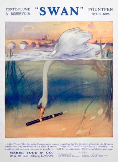 Annons för Swan reservoarpennor, c1906 av Unbekannt