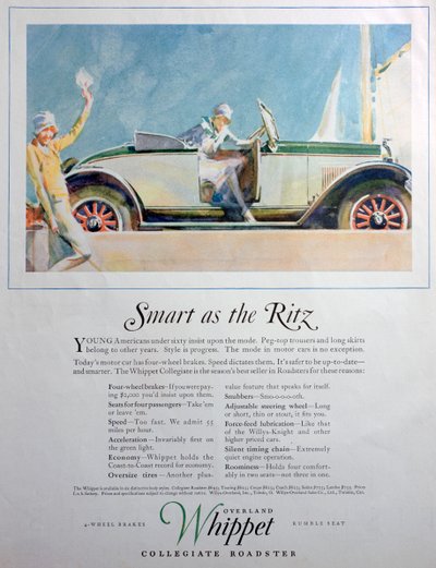 Annons för Overland Whippet Collegiate Roadster-bilen, 1927 av Unbekannt