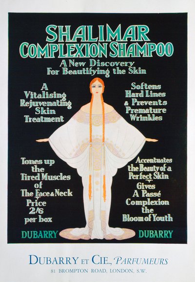 Annons för Shalimar complexion shampoo av Dubarry, 1930 av Unbekannt
