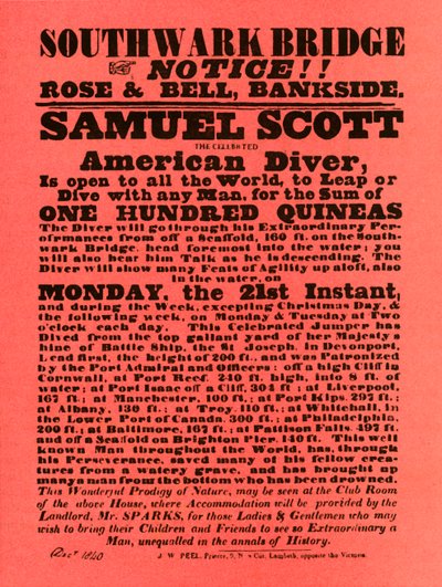 Annons för stuntshower av Samuel Scott, 1840, 1948. av Unbekannt