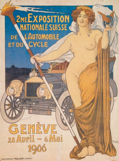 Annons för den andra schweiziska nationella bil- och cykelutställningen, Genève, 1906 av Unbekannt