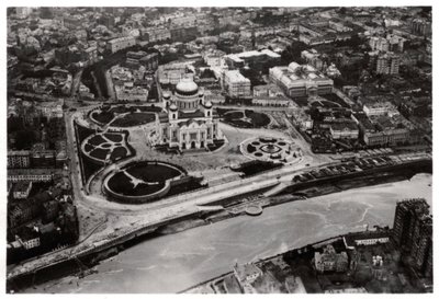 Flygfoto av Kristus Frälsarens katedral, Moskva, Sovjetunionen, från en zeppelinare, 1930 1933 av Unbekannt