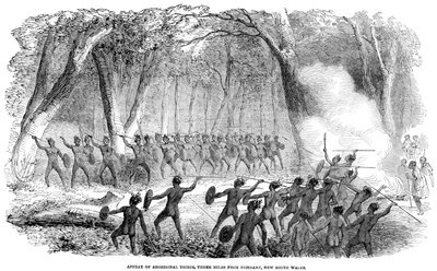 Affray of Aboriginal, tre miles från Brisbane, New South Wales, 1854 av Unbekannt