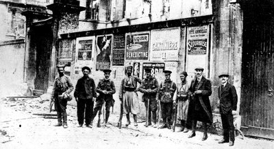 Afrikansk chassör, två Turcos och tre brittiska soldater, Soissons, Frankrike, första världskriget, 1914 av Unbekannt