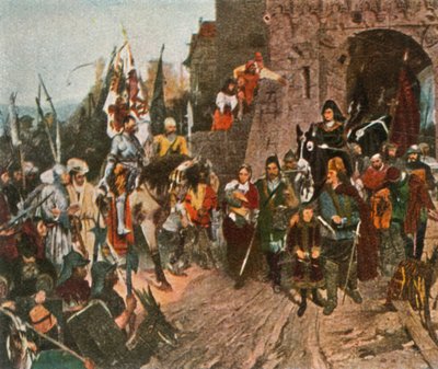 Agnes von Rosenberg överlämnar sin fars slott till husiterna, 1426, 1936. av Unbekannt