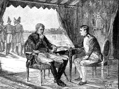 Alexander I Ryssland och Napoleon I Bonaparte av Frankrike i Tilsit, 1807 c1880 av Unbekannt
