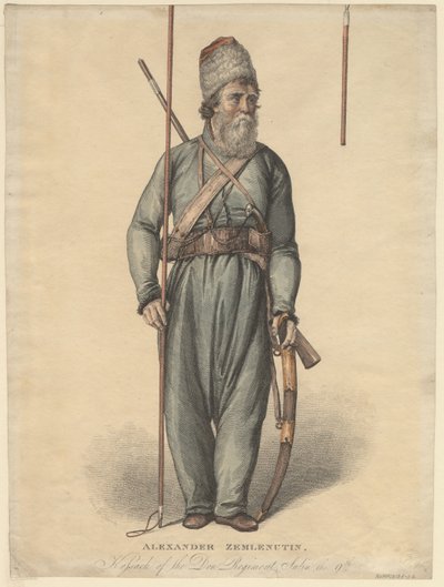 Alexander Zemlyanukhin, kosack från Don-regementet, ca 1813 av Unbekannt