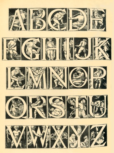 Alfabetdesign för plattor, 1864, 1881. av Unbekannt