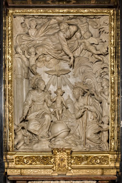 St. Josefs altare eller den heliga familjens altare, högrelief, Giacomo Bertesi 1668, katedralen Santa Maria Assunta, katedralen, Cremona, Lombardiet, Italien (foto) av Unbekannt