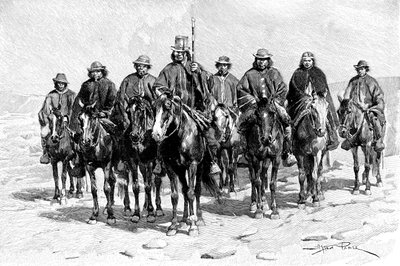 En araukansk mapuchehövding och hans stab, Chile, Argentina, 1895 av Unbekannt