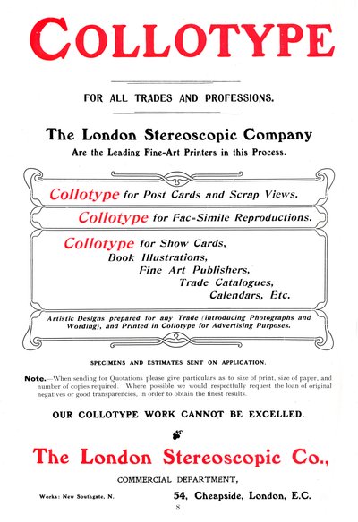 En annons för Collotype-processen som erbjuds av The London Stereoscopic Company, 1903 av Unbekannt