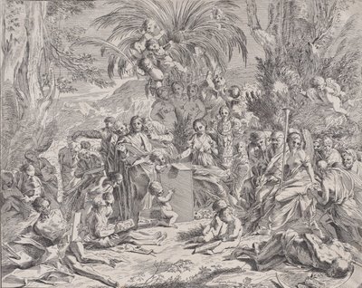En allegori över måleriet, som som barn i mitten till vänster ritar på en tavla, surrou..., 1650-1700. av Unbekannt