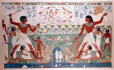 Forntida egyptier jagar vildfågel med kastpinnar av Unbekannt