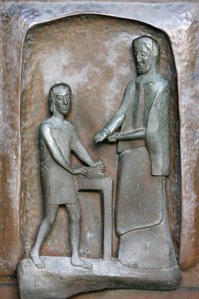 Bebådelsebasilikans dörrskulptur: Jesus och Josef, Nasaret, Israel av Unbekannt