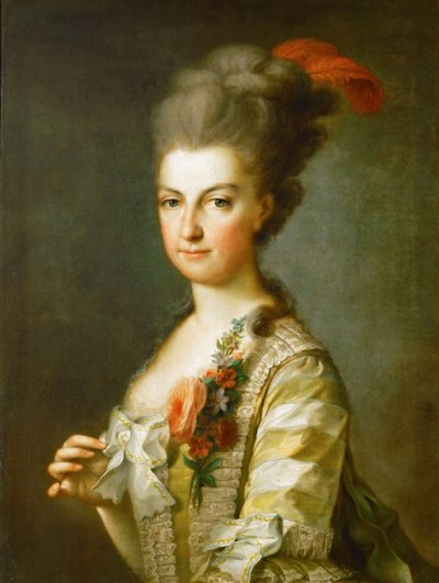 Ärkehertiginna Maria Christina 1742-1798, hertiginna av Teschen, i randig sidenklänning, ca 1766-1770 av Unbekannt
