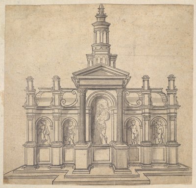 Arkitektoniskt format tabernakel med en helgon och fyra Putti, ca. 1530-49. av Unbekannt